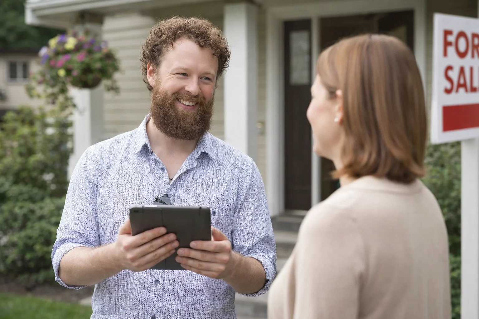 Kelowna realtor Byron Armstrong discussing home selling strategy with a client during a property consultation.